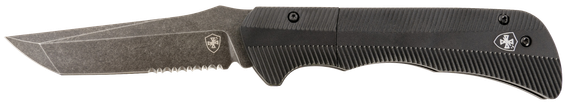 Templar Knife Auto Assist, Tanto Part Serrated Blade, Aged Aluminum Handle, Black Oxide Stonewashed Finish 