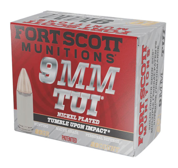 Fort Scott Munitions 9MM080SCVNIC TUI, 9MM Luger, 80gr Solid Copper Spun, Nickel-Plated Brass Case, 20 Rounds 