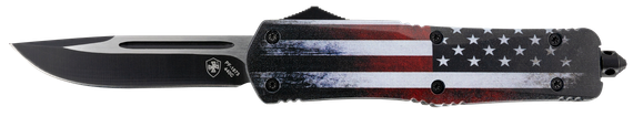 Templar Knife US Flag Gen II Large, OTF Drop Point, Black Oxide Stonewashed 440C Stainless Steel Blade, US Flag Aluminum Handle, Glass Breaker 