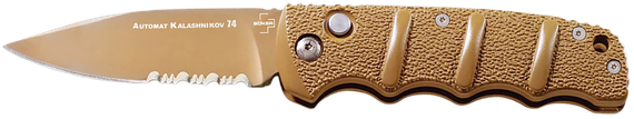 Boker Kalashnikov, Automatic Folding Knife, 3.35" Spear Point Plain/Serrated D2 Blade, Desert Aluminum Handle 