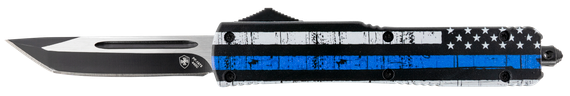 Templar Knife Gen II Back The Blue Slim, 3.43" Tanto Blade, Black Oxide Stonewashed 440C SS, Black & White w/ Blue Line Aluminum Handle 