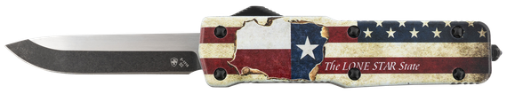 Templar Knife Premium Weighted Texan Small, 3.00" OTF Drop Point Blade, Red/White/Blue "The LONE STAR State" Handle, Black Oxide Stonewashed Finish 
