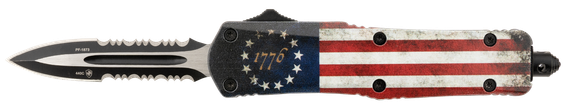 Templar Knife Gen II Betsy Ross Flag Small, 2.75" Part Serrated 440C Stainless Steel Dagger Blade, 4.25" Betsy Ross Flag Aluminum Handle, Glass Breaker 