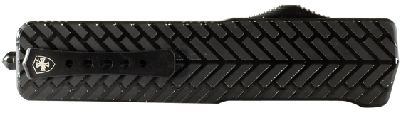 Templar Knife Premium LW Small 3" OTF, Drop Point, Black Oxide Stonewashed D2 Steel Blade, 4.50" Black Herringbone Aluminum Handle 