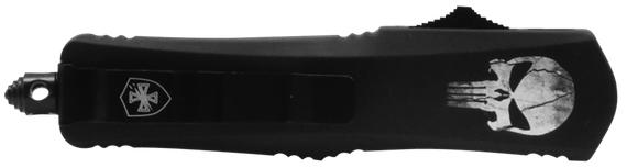 Templar Knife Gen II Fallen Slim, OTF Tanto, Black Oxide Stonewashed 440C SS Blade, Black w/ Skull Aluminum Handle, Glass Breaker 