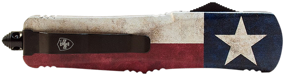 Templar Knife Gen II Captain Large, OTF Drop Point, 3.50" Blade, Red/White/Blue Star Aluminum Handle, Black Oxide Stonewashed Finish 