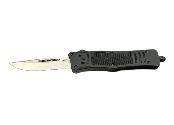 Steel River Knives MT618BULDP MT618 Ultralight, 3.25" OTF Drop Point Plain Polished D2 Steel Blade, 4.25" Black Aluminum Handle 