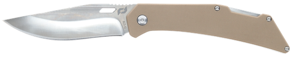 Schrade Delta Class Slingshot Folding Knife, AUS-10 Satin Modified Clip Point Blade, Tan G10 Handle 