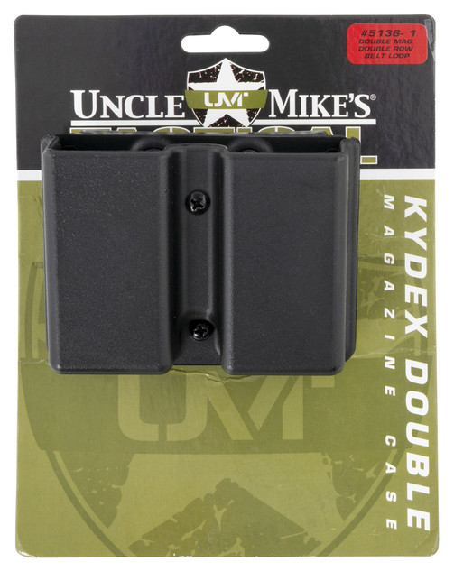Uncle Mike's Kydex Double Mag Case, Double Row 9mm/40 Cal Magazines, Belt Clip, Smooth Black 