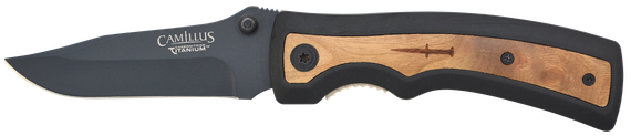 Camillus Slick, Folding Knife, 3.00" AUS-8A Stainless Steel Blade, Liner Lock, Black Carbonitride Titanium Finish, Rubber/Wood Handle 