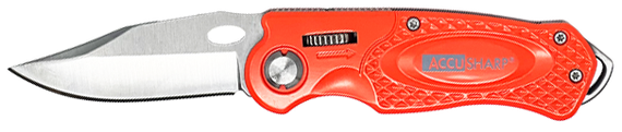 AccuSharp Sport, 3.00" Folding Plain Stainless Steel Blade, Blaze Orange Anodized Aluminum Handle, Includes Belt Clip 