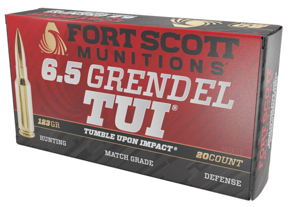 Fort Scott Munitions Tumble Upon Impact (TUI) 6.5 Grendel 123gr Rifle Ammo, 20 Rounds, Brass Case 