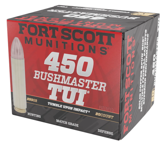 Fort Scott Munitions 450 Bushmaster TUI, 250gr Lead-Free Solid Copper Spun, 20 Count 