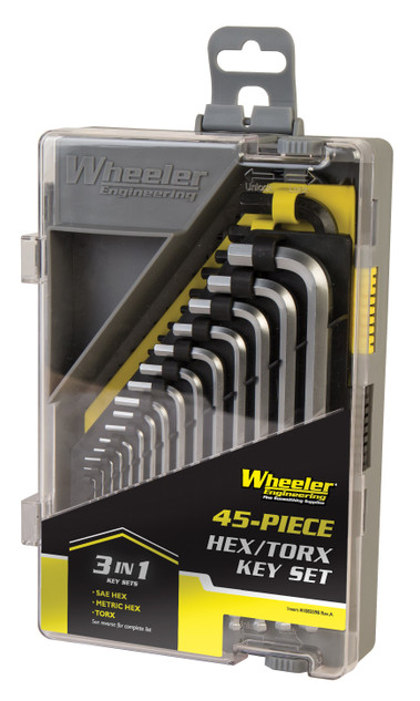 Wheeler SAE/Metric Hex & Torx Key Set, 45-Piece Steel Keys, Clear Plastic Storage Case 