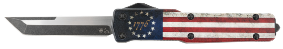 Templar Knife Premium Weighted Betsy Ross Flag Slim, 3.16" Tanto Blade, OTF, Plain Edge, Black Oxide Stonewashed D2 Steel, Betsy Ross Flag Aluminum Zinc Alloy Handle 