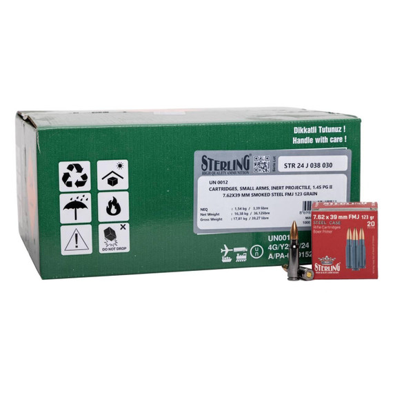 Global Ordnance Sterling Steel Case Select, 7.62x39mm, 123 gr FMJ, 1000-Round Case (50 Boxes of 20) 