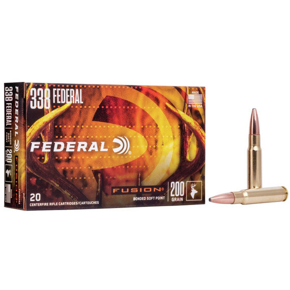 Federal Fusion, .338 Federal, 200 Grain Bonded Soft Point Rifle Ammunition, 20 Rds 