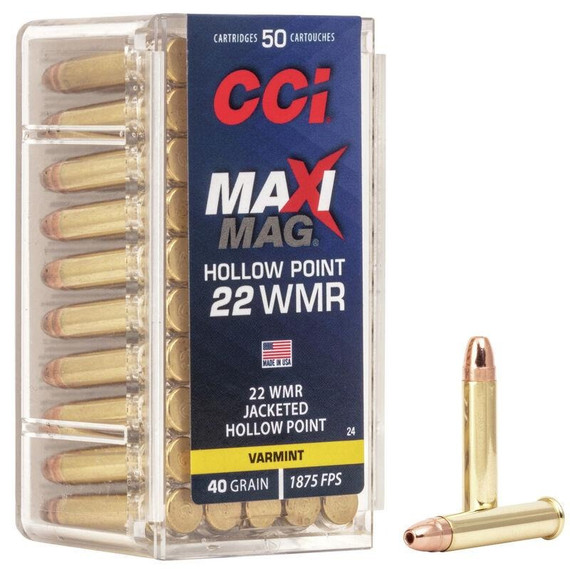 CCI Maxi-Mag Varmint, .22 WMR, 40 Grain JHP Rimfire Ammunition, 1,875 FPS 