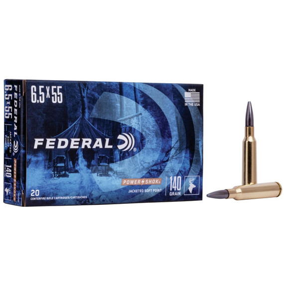 Federal Power-Shok, 6.5x55mm, 140 Grain Jacketed Soft Point Rifle Ammunition, 20 Rds 
