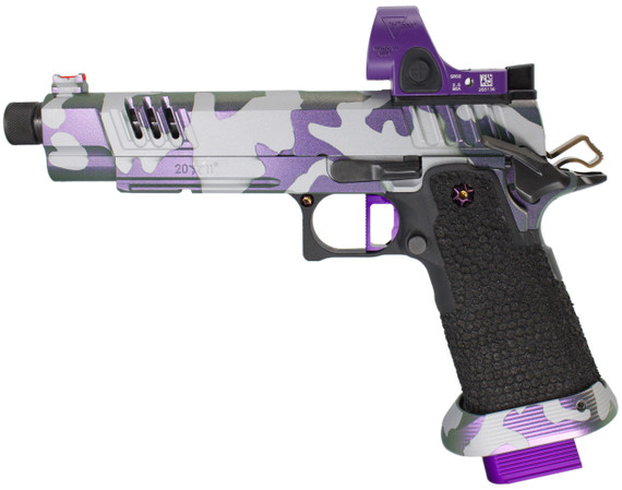 TEE Gun Vault Staccato XL, w/ Purple Trijicon SRO 2.50 MOA, 9MM, 5.40" Threaded Barrel, 20 RDs, Purple Camo 