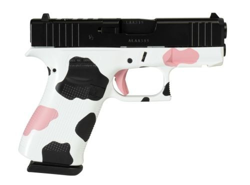 Glock 43X, RMR Optic Cut, 9MM, 3.40" Barrel, 10 Rds, Black And White Cow Pattern With Pink Accents 