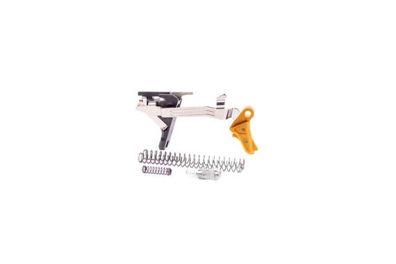 Johnny Custom Glocks VEX SIX Defensive, Drop-In Trigger System, VEX Limited Metal Trigger Shoe, Fast Gold 