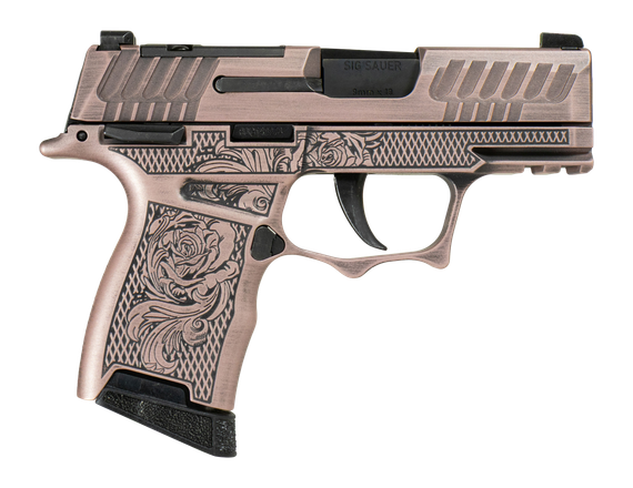 Shark Coast Tactical P365, Rose Engraved Frame, 9MM, 3.10" Barrel, 10 Rds, Rose Gold Cerakote Stainless Steel 