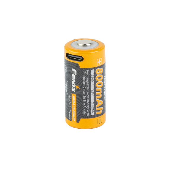Fenix ARB-L16-800UP, USB-C Rechargeable 16340 Battery, 800mAh, Black 