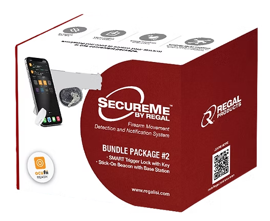 Regal Products SecureMe Beacon & Trigger Lock, Smart Trigger Lock with Key and Stick-On Beacon with Base Station, Red/White 