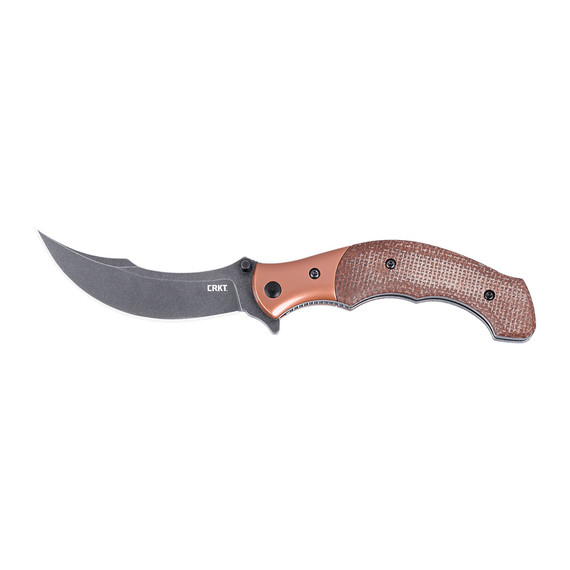 CRKT Ritual Compact, Folding Knife, Stonewash Black, 3.33" Blade, Micarta Handle, Brown 