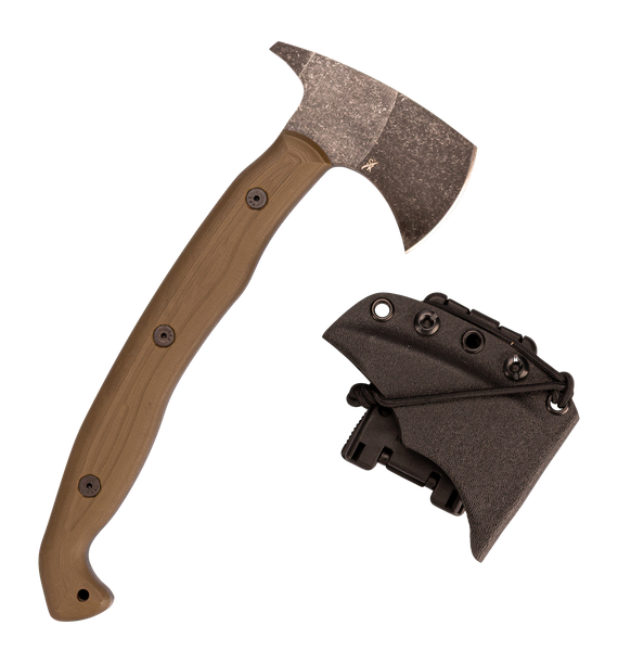 Stroup Knives SpikeOD Tomahawk, OD Green Handle, Acid Etched 1095 Carbon Steel Blade 
