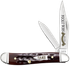 Case Pocket Worn Peanut Folding Knife, Tru-Sharp SS Blades, Mahogany Corn Cob Jigged Bone Handle 