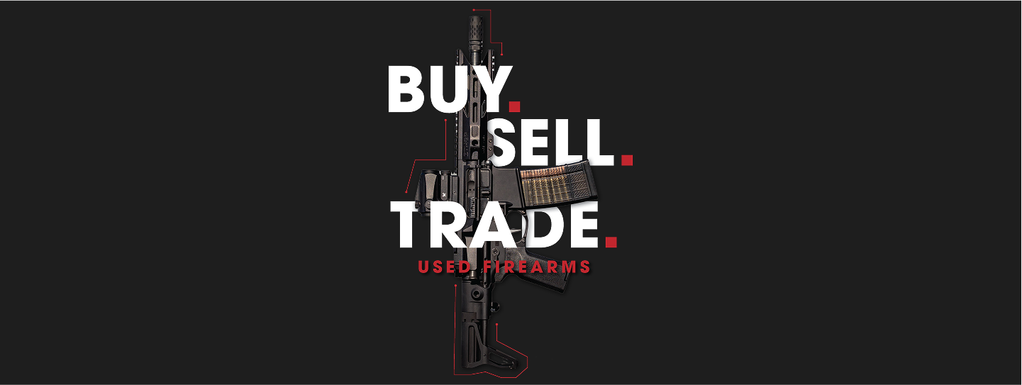 Hero banner picturing firearm with title 'Buy sell trade'