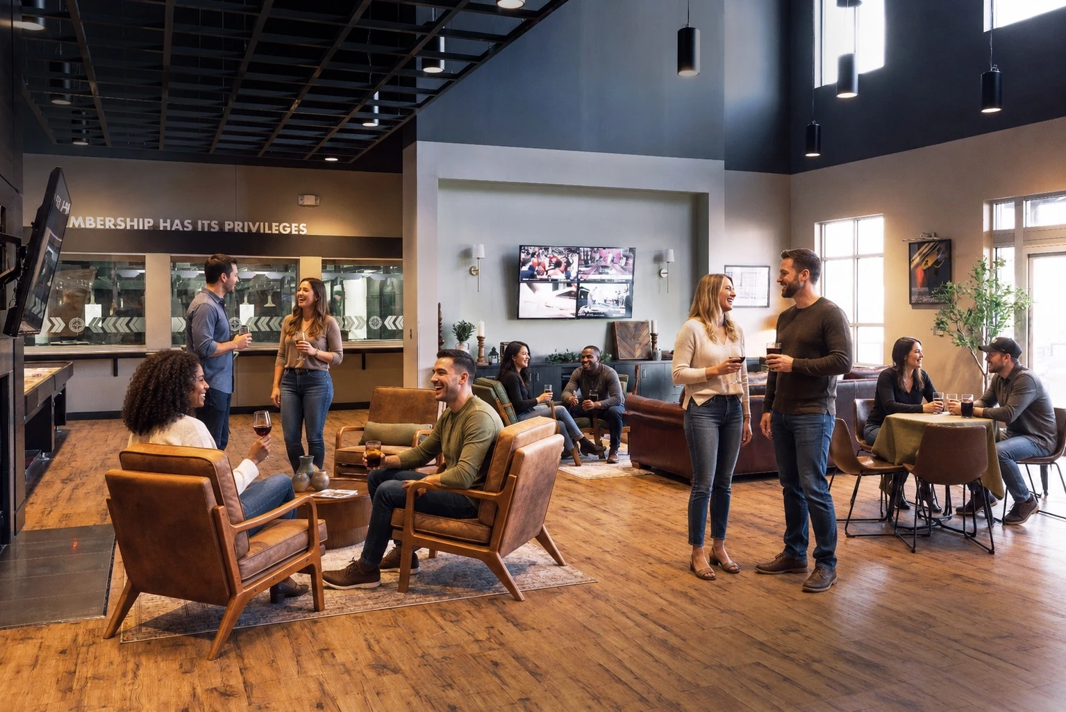 Guests gathering in the VIP lounge at Blackstone Shooting Sports