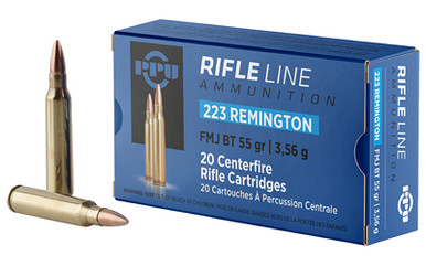 PPU 223 Remington, 55 GR FMJ-BT, 20 Rds