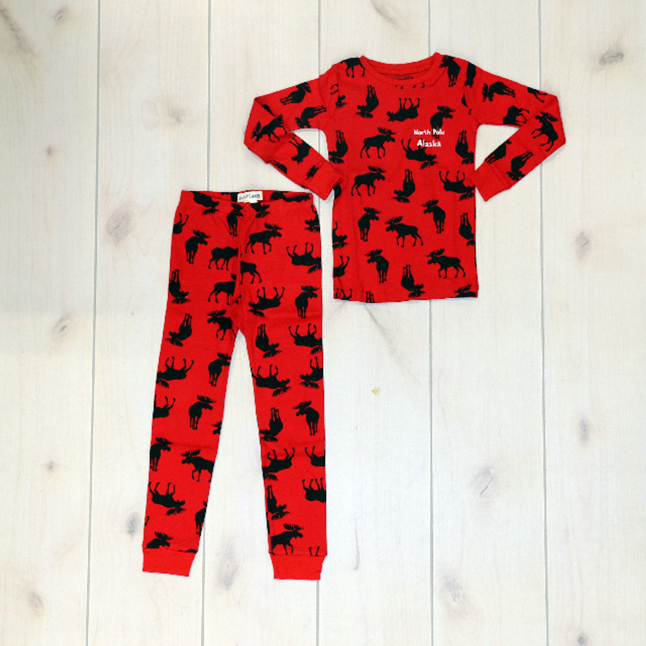 Moose on Red Pajama Set for Kids