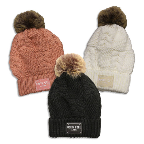 Knit Fleece Lined NPAK Beanie with Pom-Pom