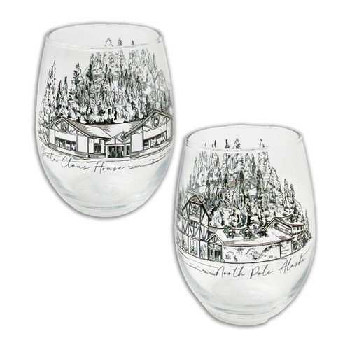 Santa Claus House Sketch Wine Glass
