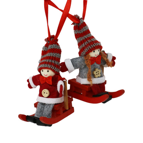 Sledding Duo Ornament, Set of 2