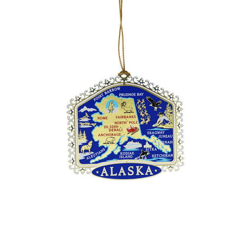 Map of Alaska Brass Ornament