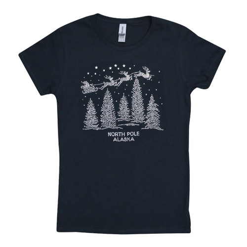 Winter Trees and Sleigh Rhinestone Ladies Shirt