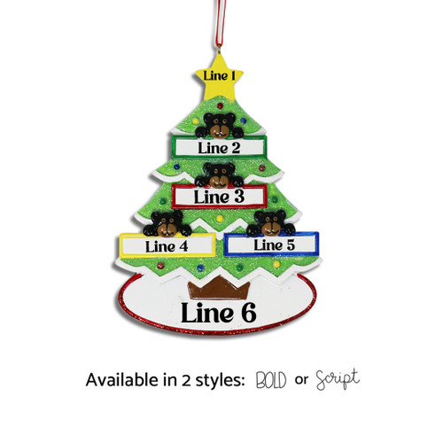 Personalized "Bear Christmas Tree for 4" Ornament