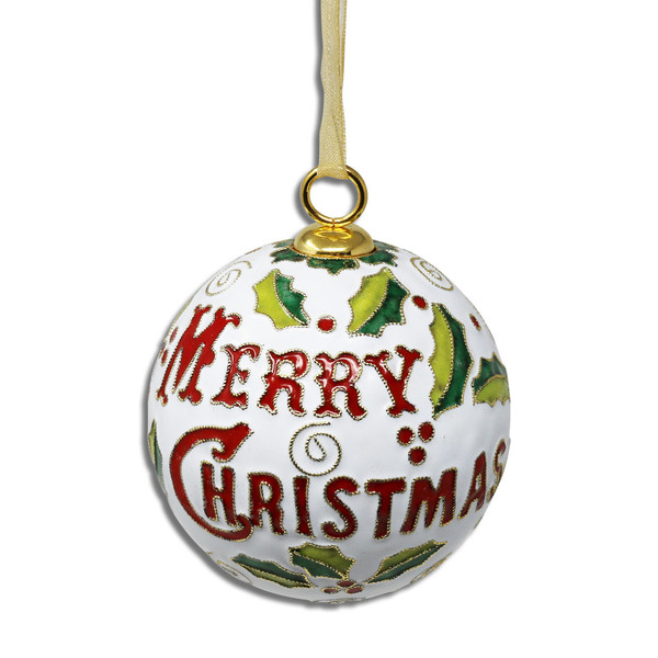 Cloissoné Merry Christmas Holly Ornament