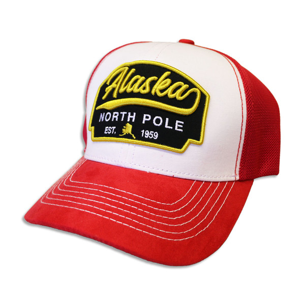 Mesh Embroidered Patch Red and White Hat