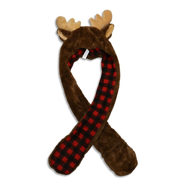 Moose Antler with Plaid Mittens Adult Hat