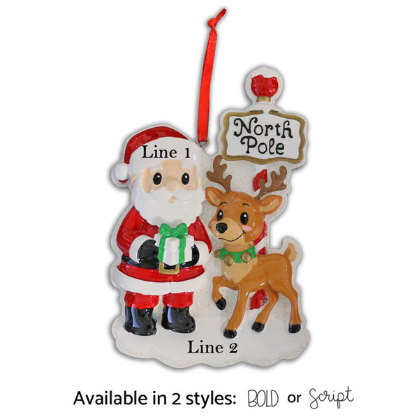 Personalized Santa and Reindeer Ornament
