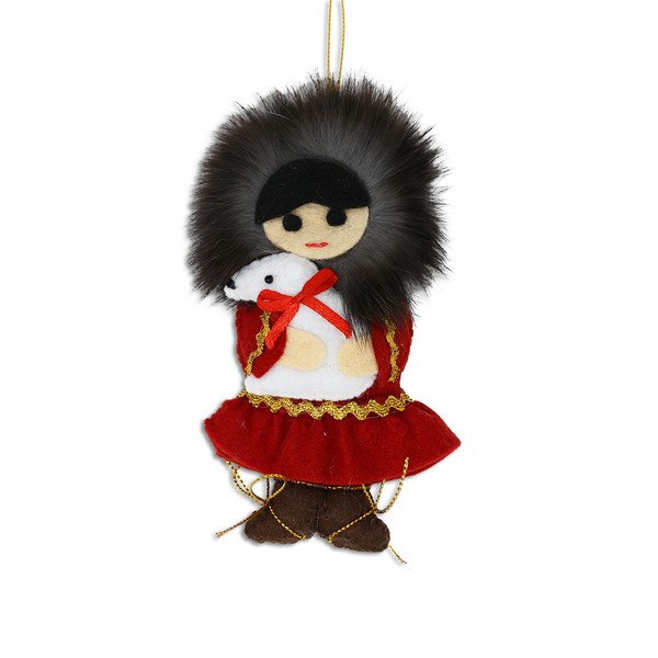 Fur Eskimo Girl with Polar Bear Ornament