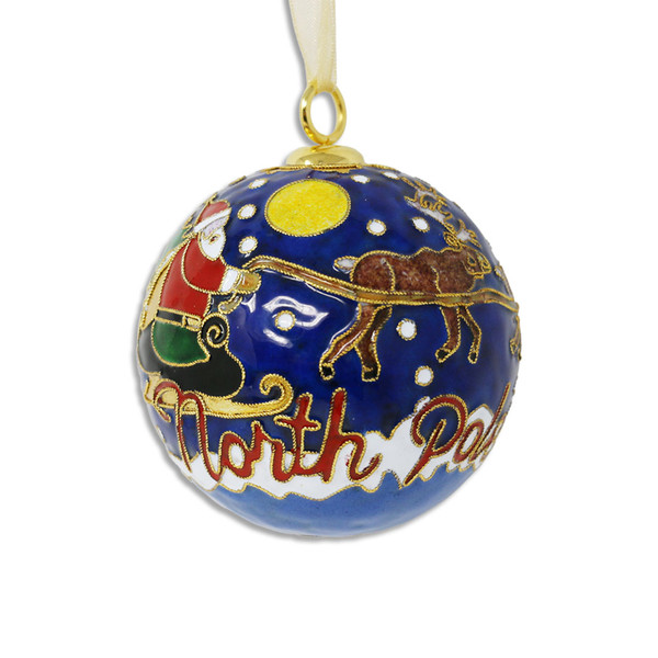 Cloissoné North Pole Santa Sleigh Ornament