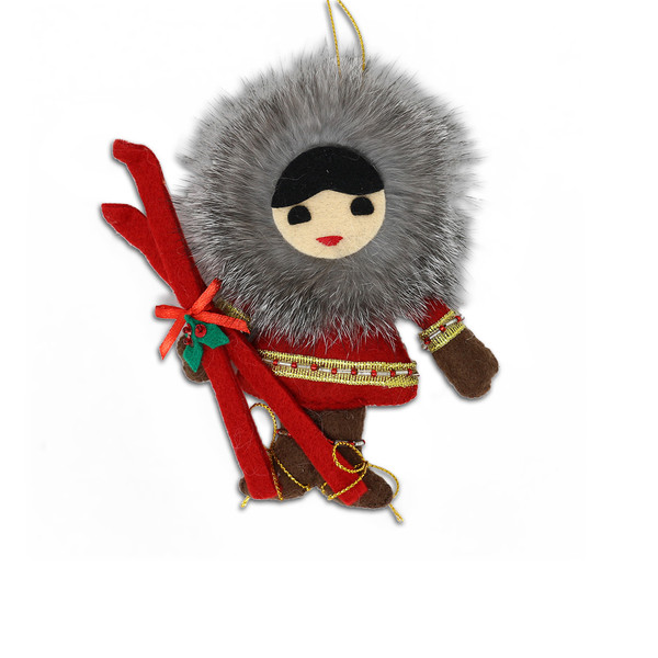 Fur Eskimo with Skis Ornament