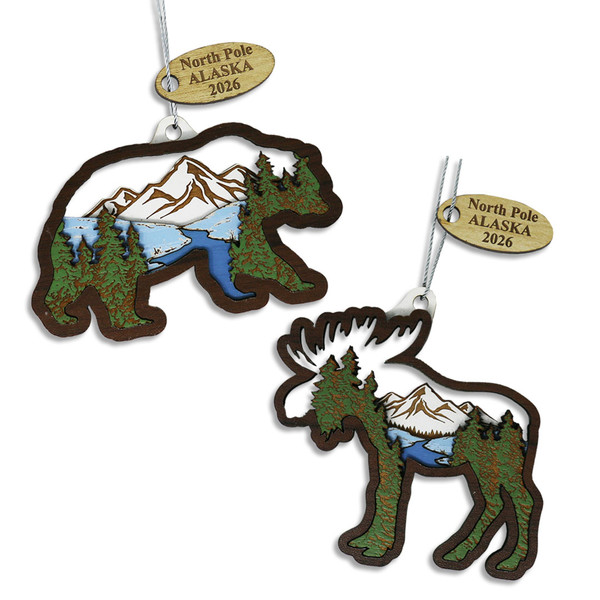 Moose & Bear Landscape Wood Ornaments